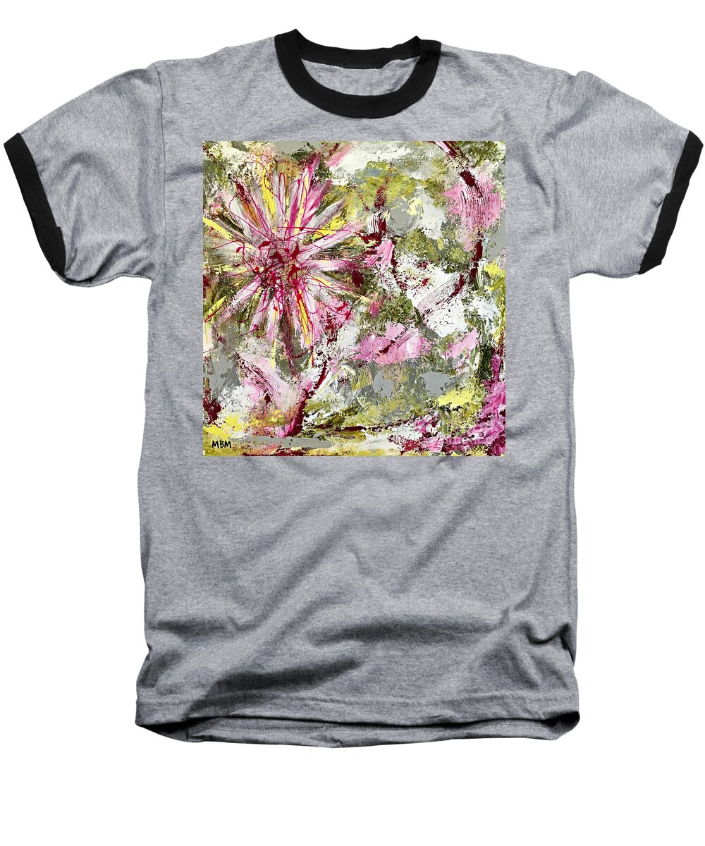 Daisy Baseball T-Shirt featuring the painting Daisies on Parade no. 2 by Mary Mirabal