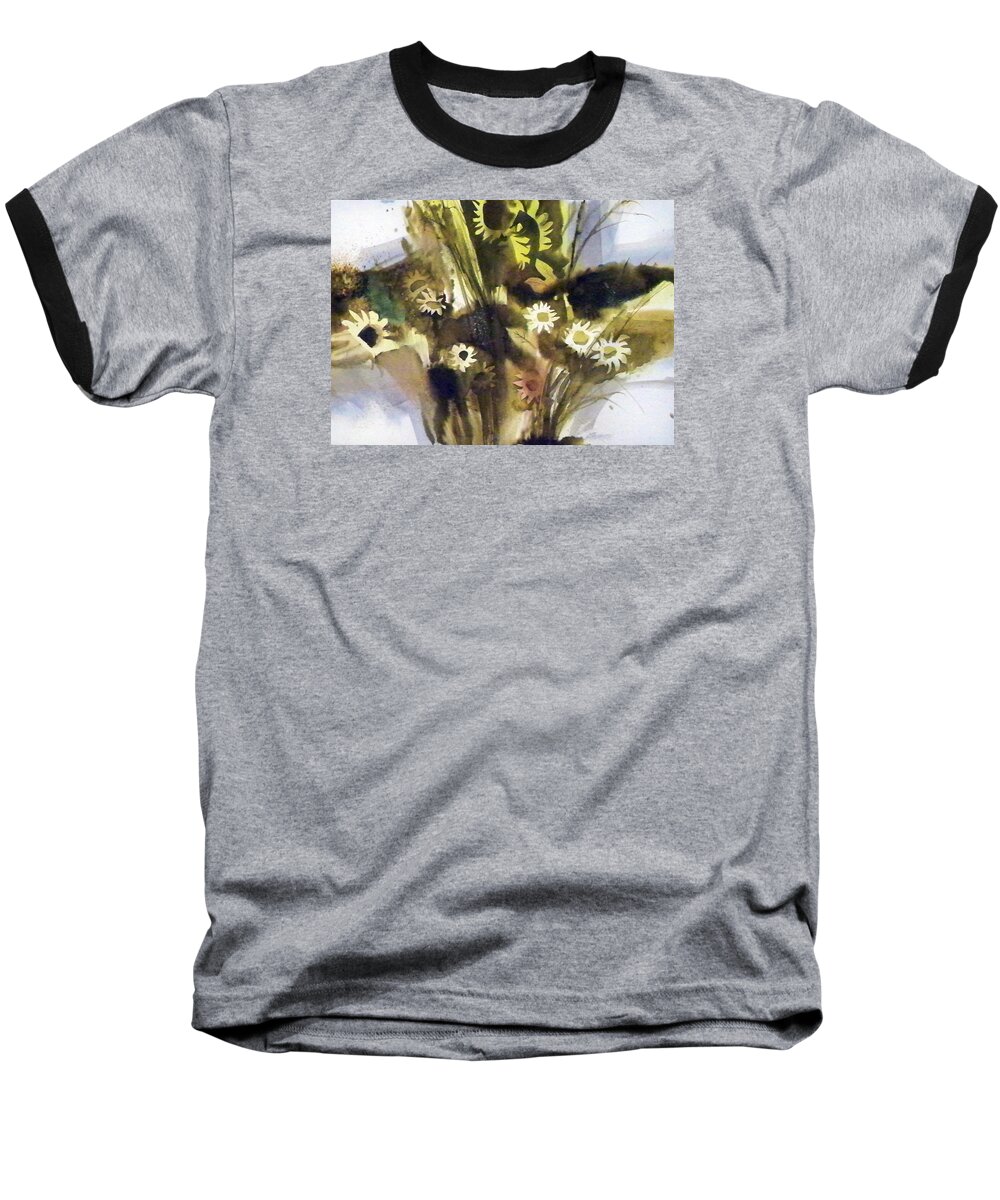 Outdoors Nature Flowers Holidays Light Landscape Baseball T-Shirt featuring the painting Daisies by Ed Heaton