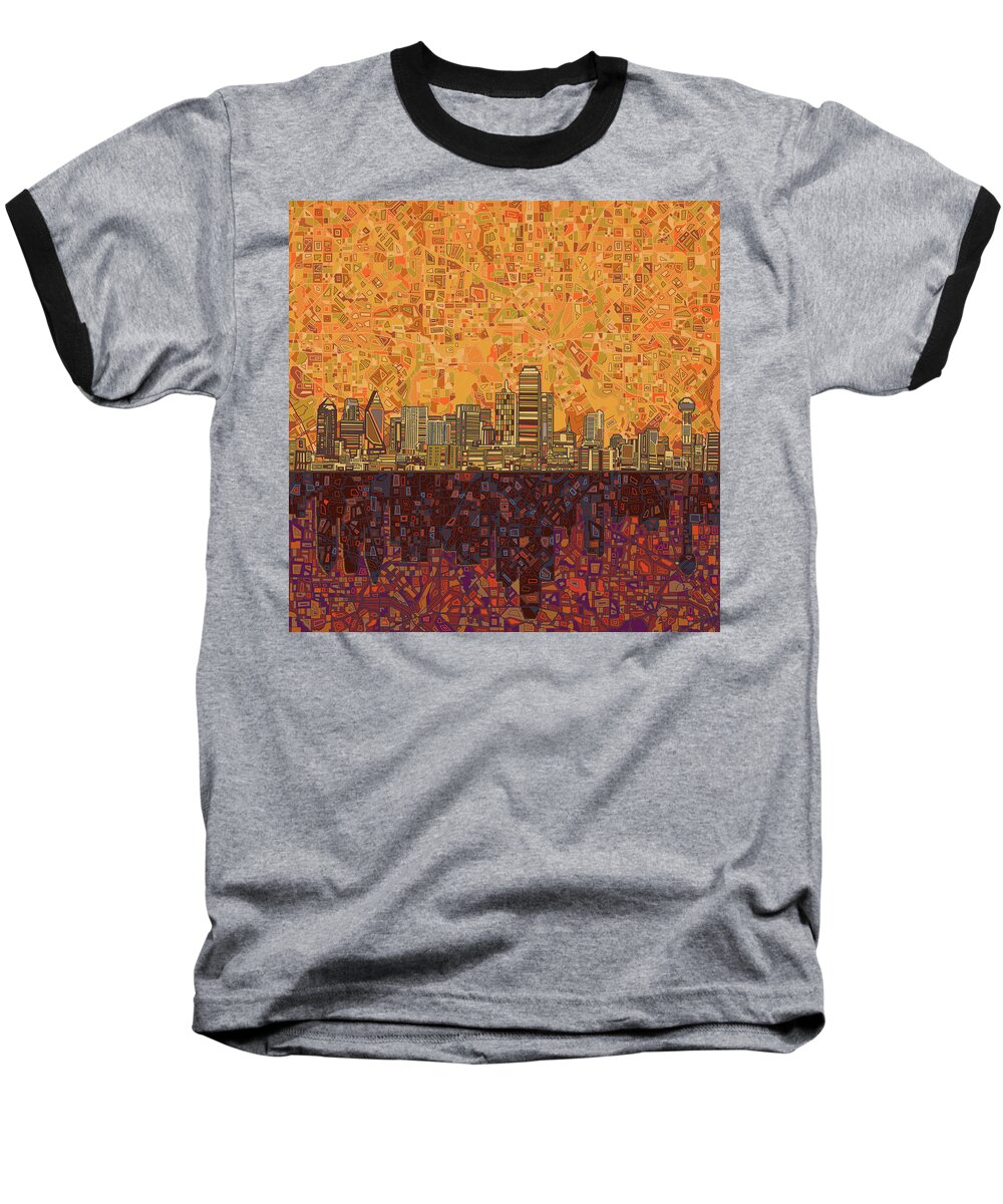 Dallas Baseball T-Shirt featuring the painting Dallas Skyline Abstract by Bekim M