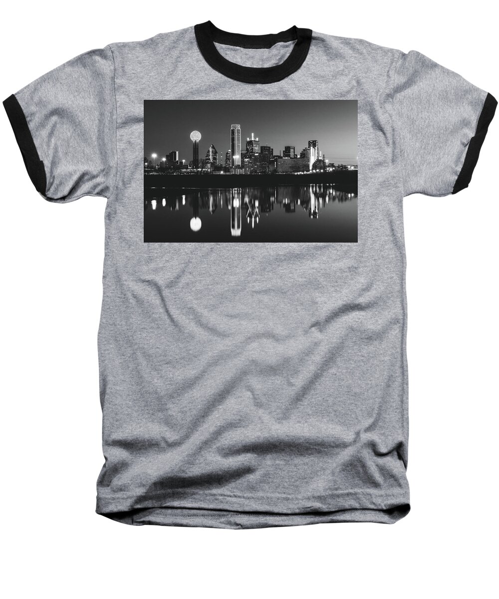 Dallas Baseball T-Shirt featuring the photograph Dallas Skyline with reflection in Black and white 1 by Mati Krimerman