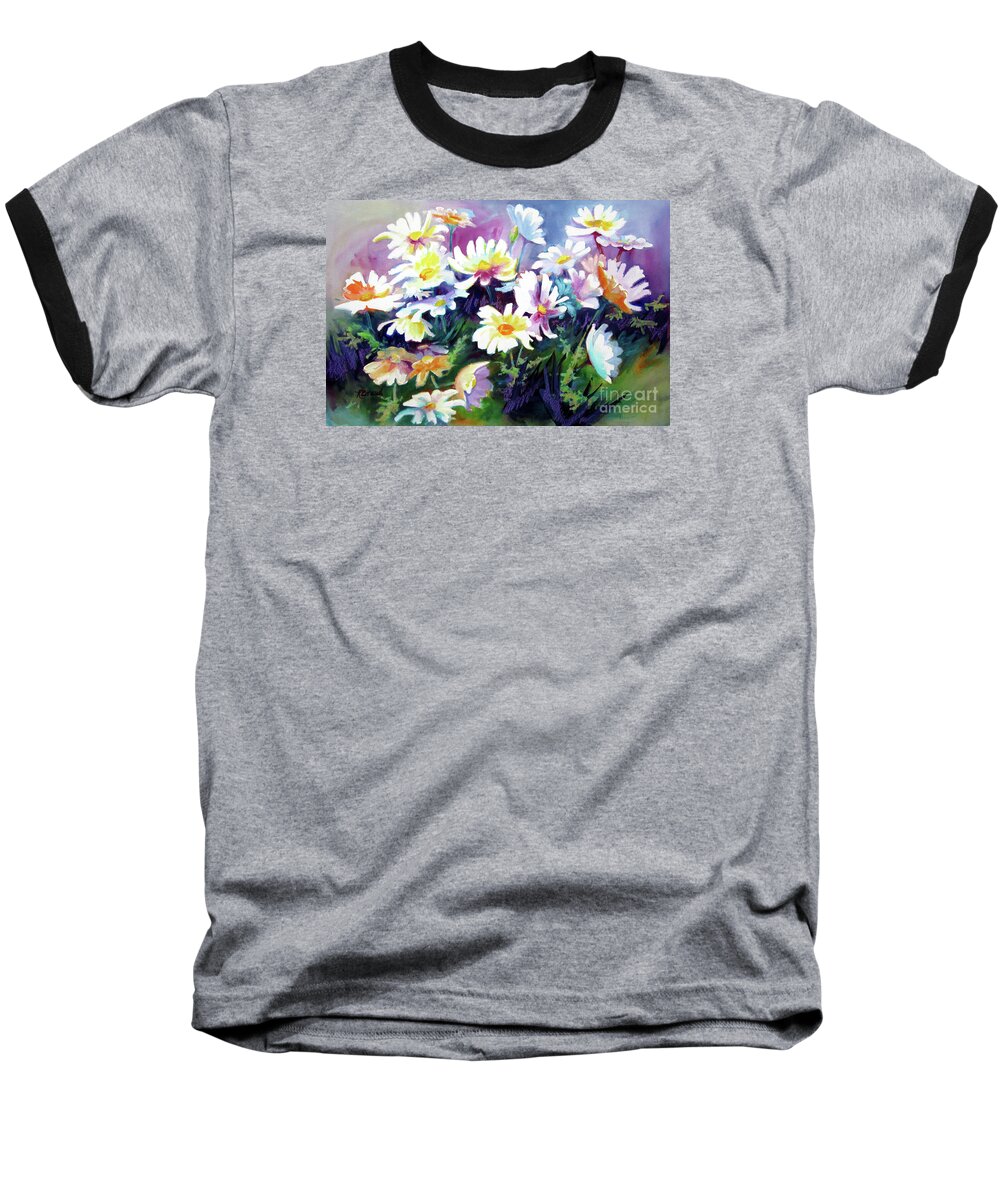 Watercolor Baseball T-Shirt featuring the painting Dancing Daisies by Kathy Braud