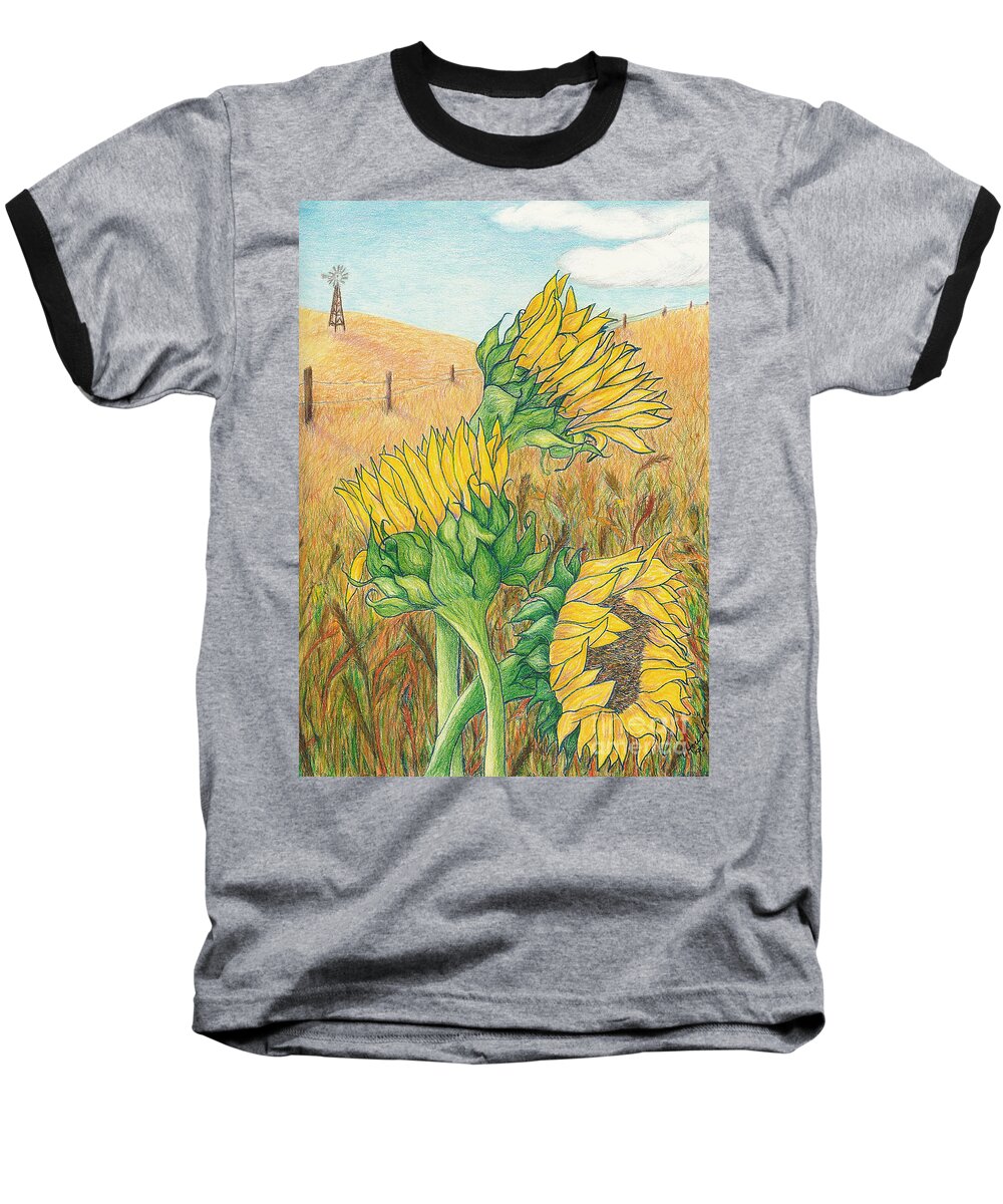 Sunflower Baseball T-Shirt featuring the mixed media Dancing in the Breeze by Vicki Housel