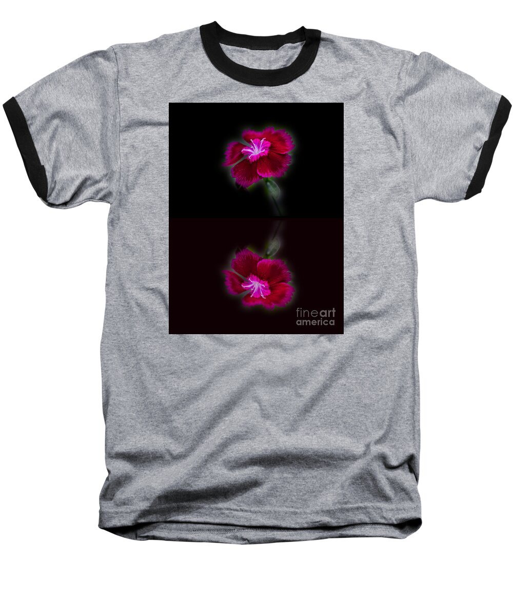 Reflection Baseball T-Shirt featuring the photograph Dark Pink Fuschia Dianthus Reflection by Donna Brown