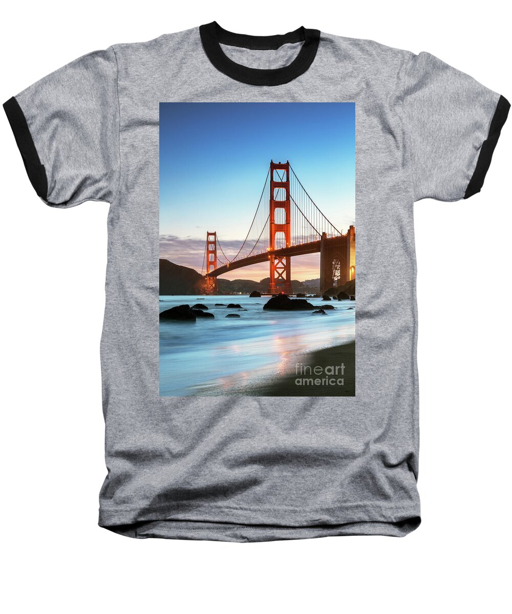 Golden Gate Baseball T-Shirt featuring the photograph Dawn at the Golden gate bridge, San Francisco by Matteo Colombo