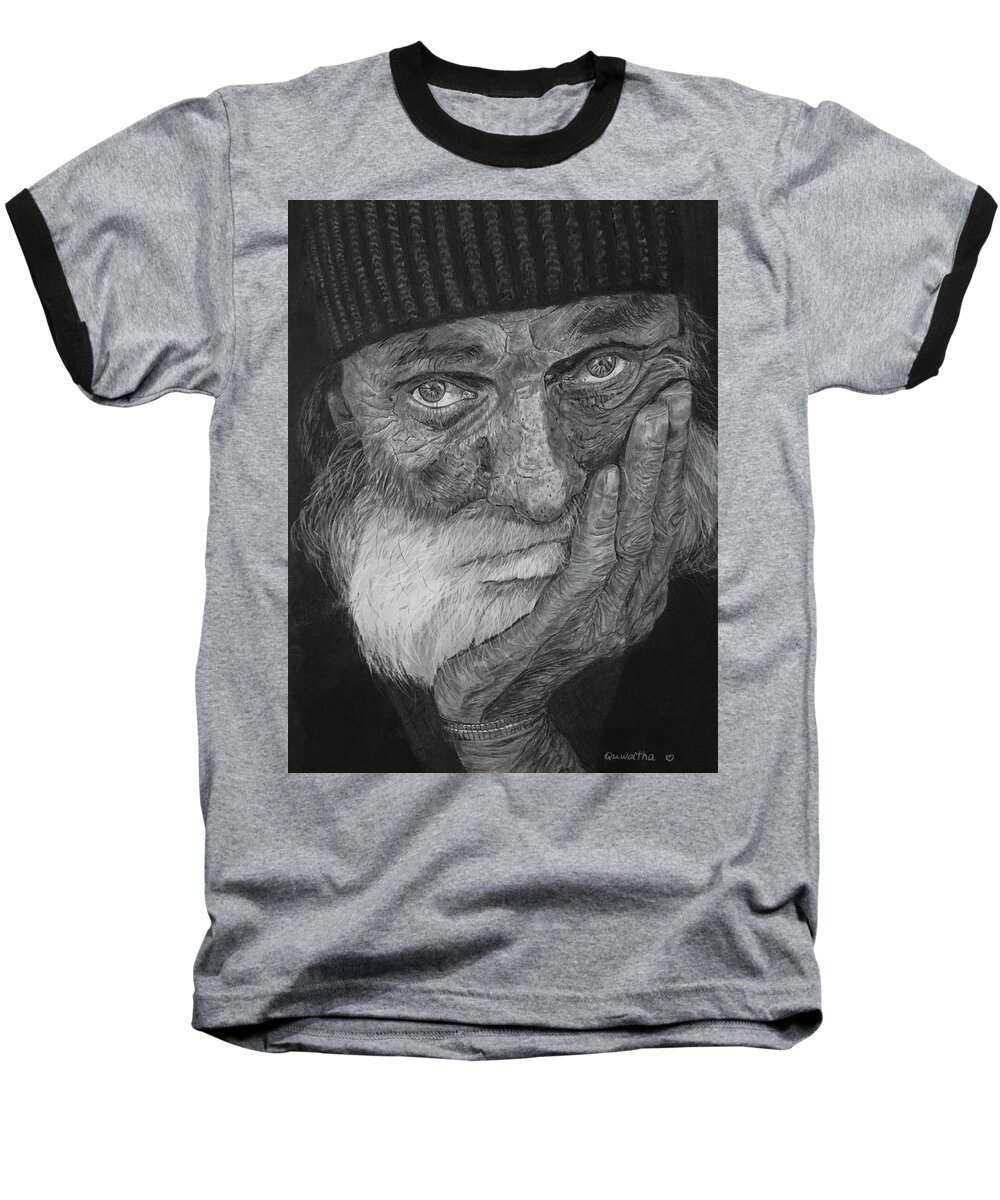 Homeless Baseball T-Shirt featuring the drawing Mr. Mike by Quwatha Valentine