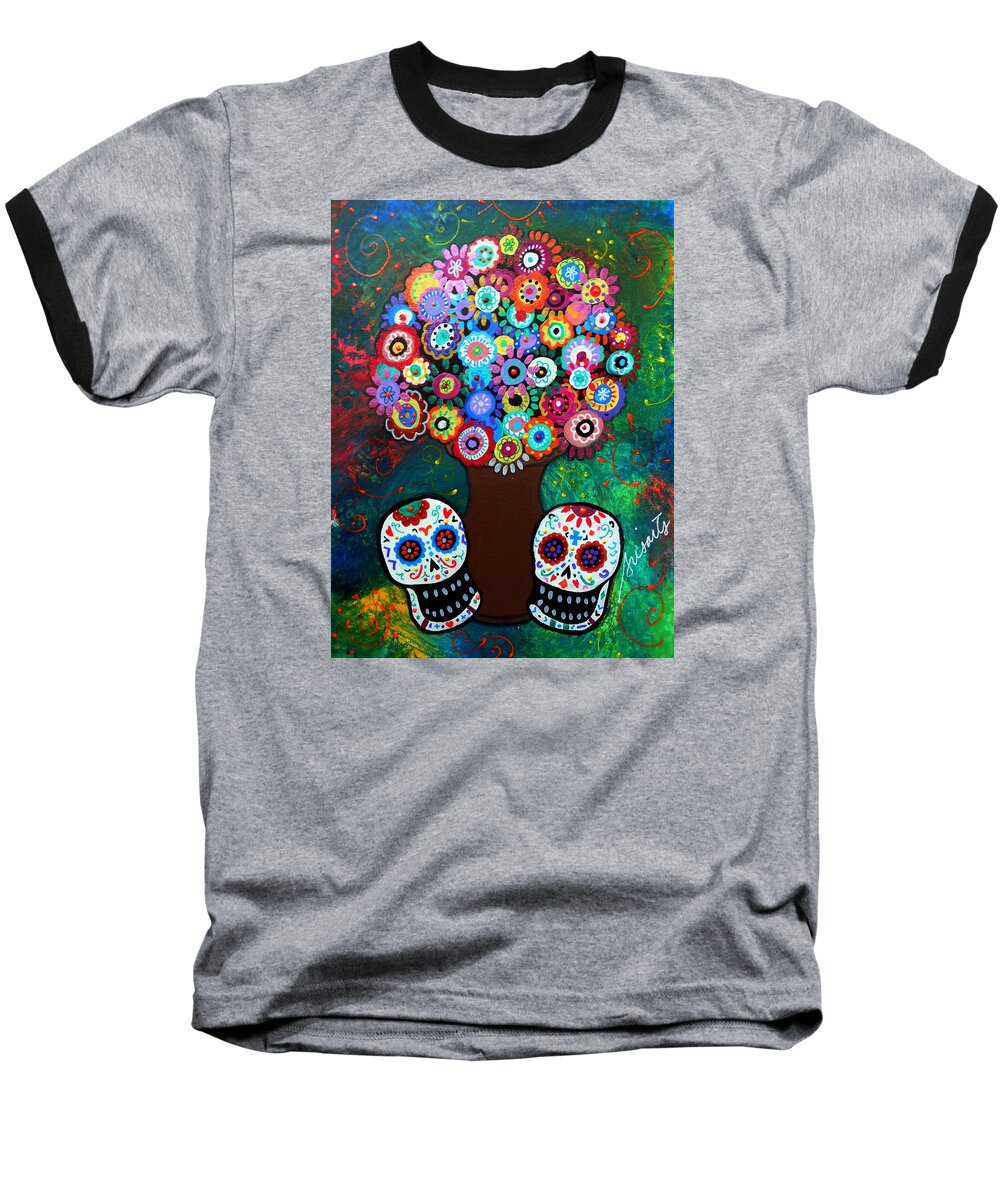 Day Of The Dead Baseball T-Shirt featuring the painting Day Of The Dead Love Offering by Pristine Cartera Turkus