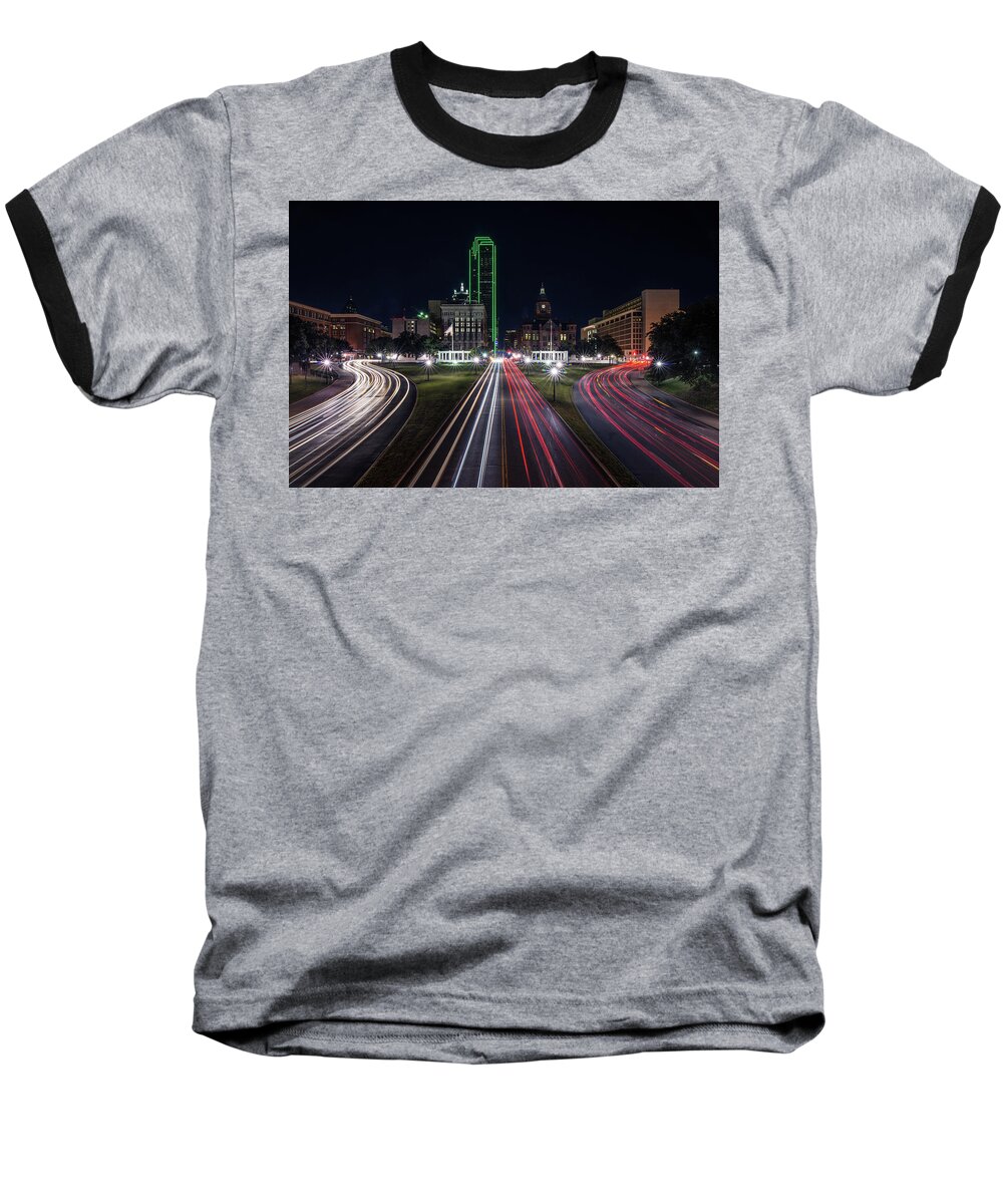 Dallas Baseball T-Shirt featuring the photograph Dealey Plaza Dallas at Night by Todd Aaron