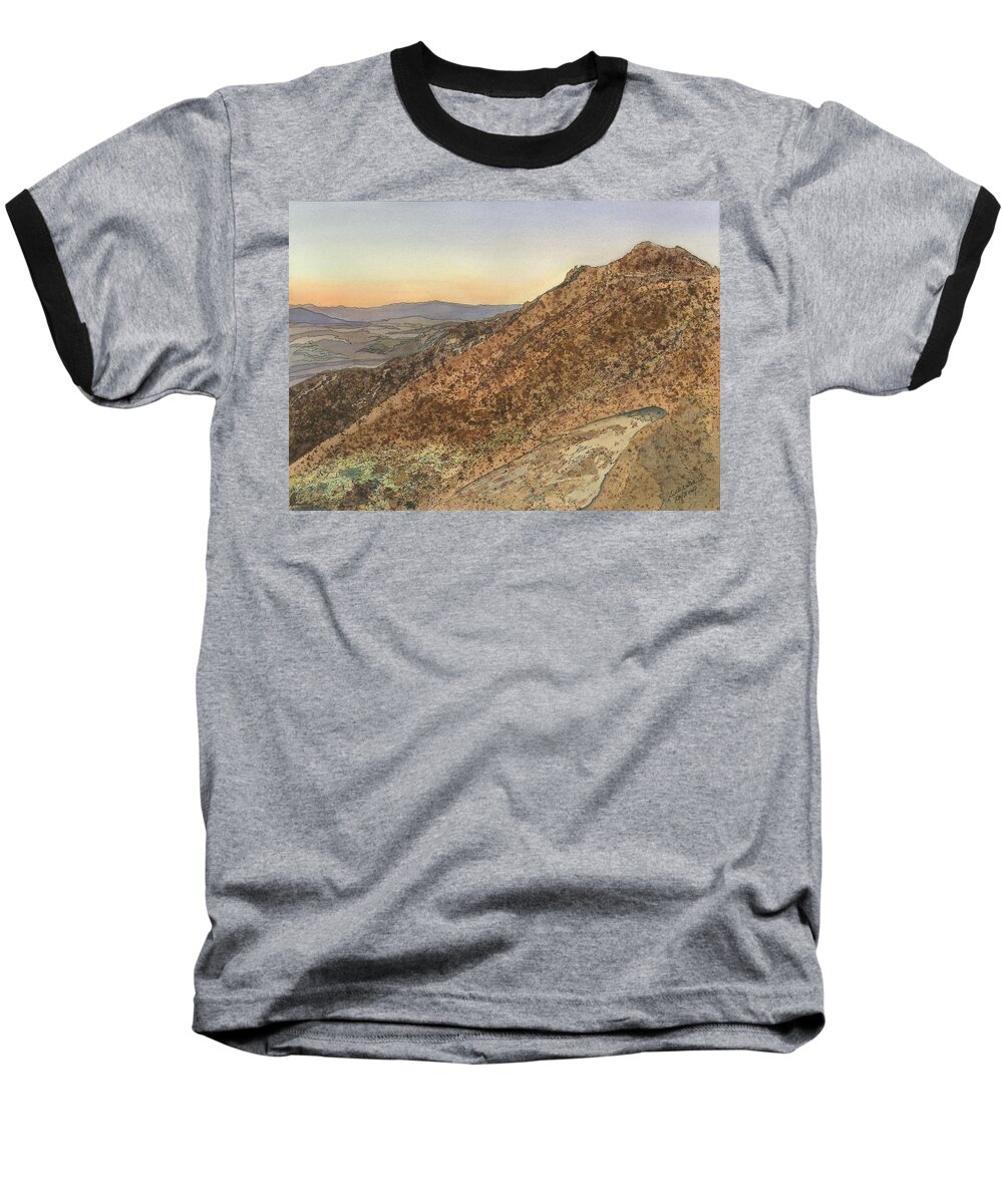 Death Valley Baseball T-Shirt featuring the painting Death Valley from Dante's View a November Sunset by Joel Deutsch
