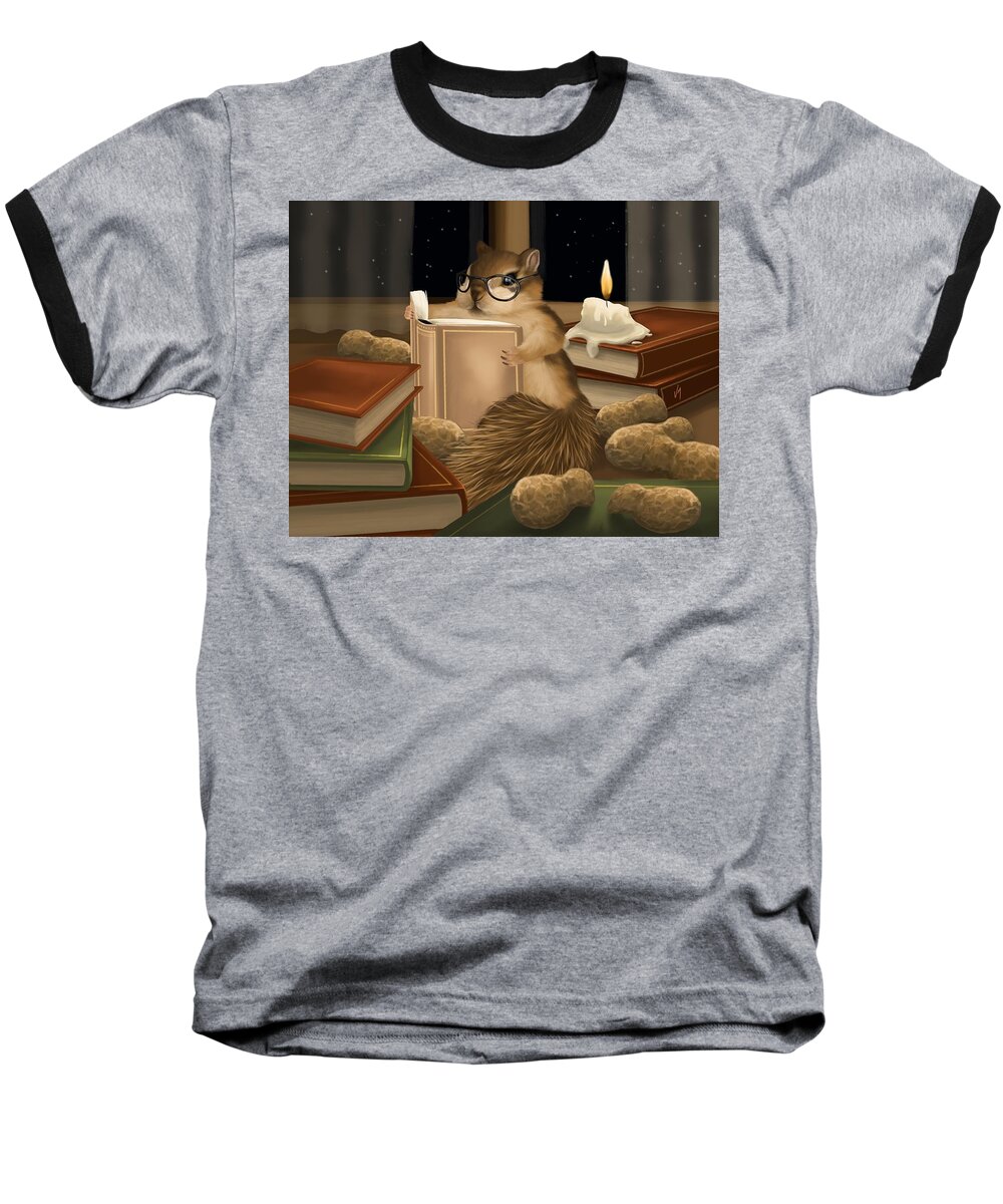 Squirrel Baseball T-Shirt featuring the painting Deep study by Veronica Minozzi