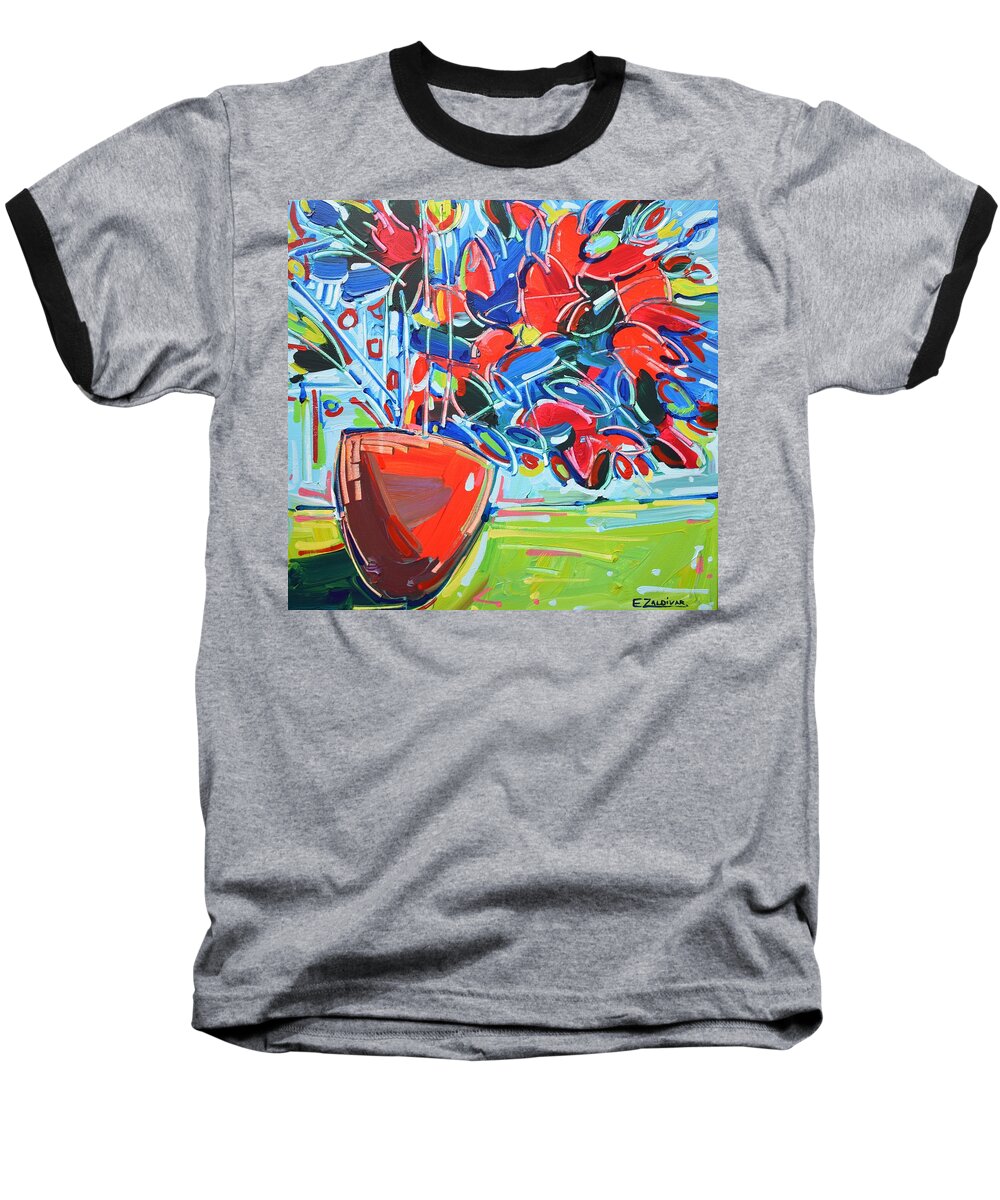 Wall Art Baseball T-Shirt featuring the painting Deformed flowers by Enrique Zaldivar