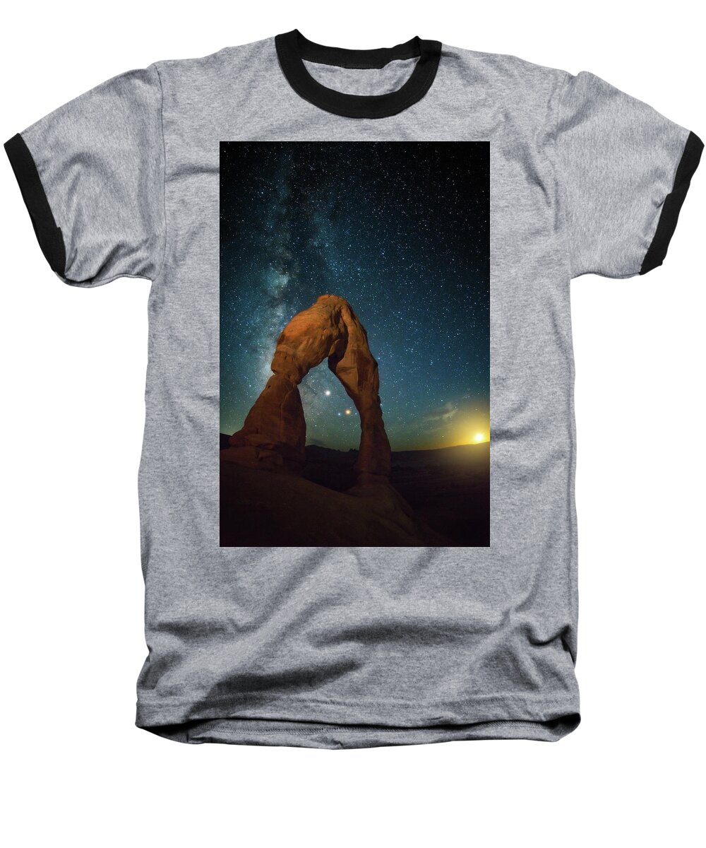 Delicate Arch Baseball T-Shirt featuring the photograph Delicate Arch Moonset by Darren White