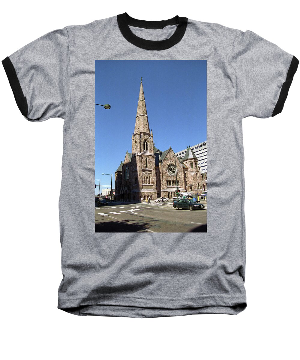 16th Baseball T-Shirt featuring the photograph Denver Downtown Church by Frank Romeo