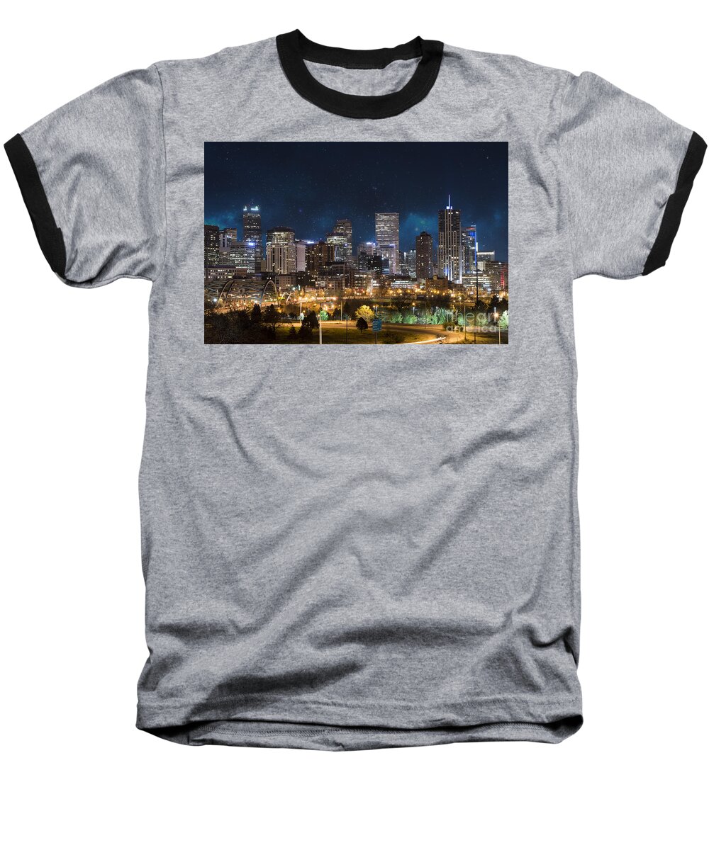 America Baseball T-Shirt featuring the photograph Denver Under a Night Sky by Juli Scalzi