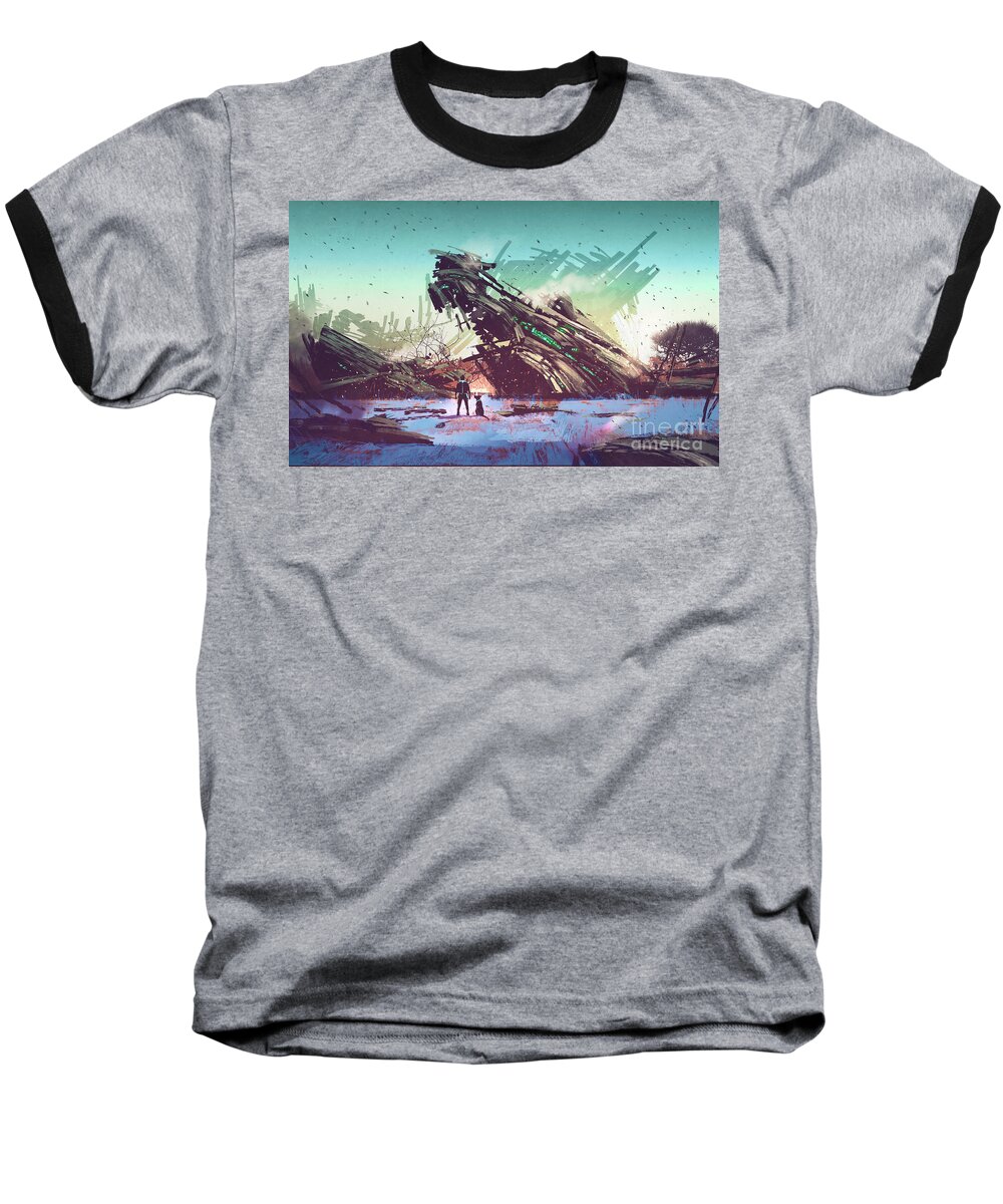 Acrylic Baseball T-Shirt featuring the painting Derelict Ship by Tithi Luadthong