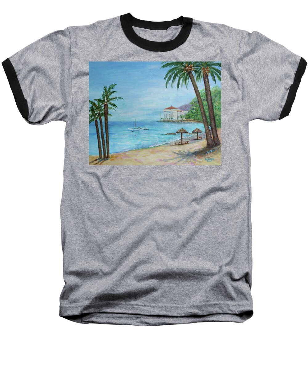 Landscape Baseball T-Shirt featuring the painting Descanso Beach, Catalina by Lynn Buettner