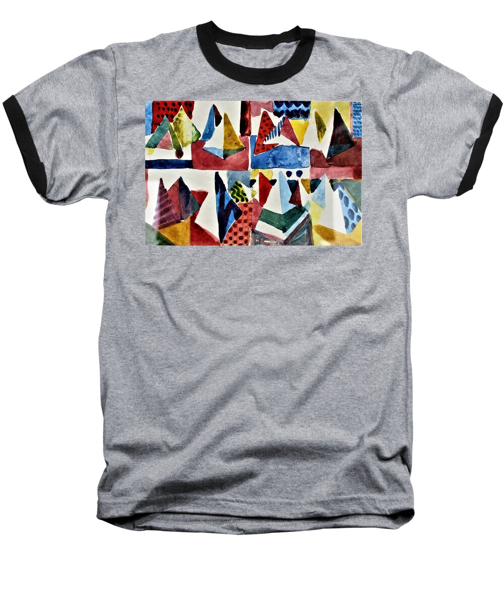 Pyramids Baseball T-Shirt featuring the painting Designs for Pyramids by Mindy Newman