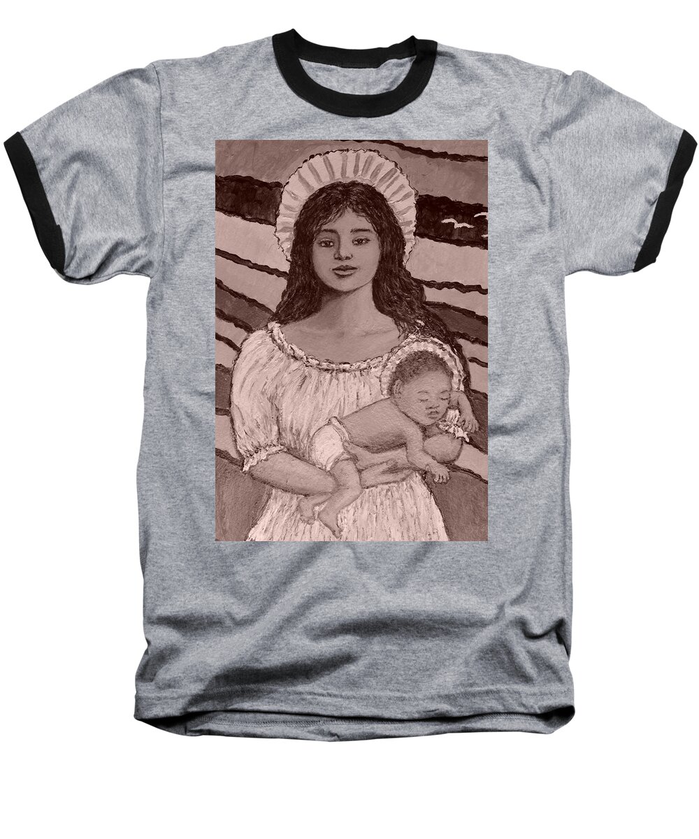 Mother Baseball T-Shirt featuring the painting Detail Crop in Sepia of Madonna of the Promised Land by Kathleen McDermott