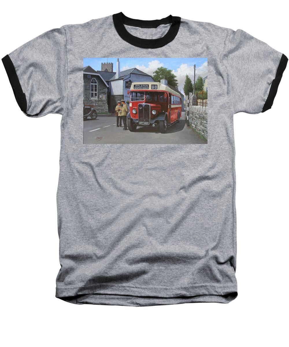 Bus Baseball T-Shirt featuring the painting Devon General AEC Regal. by Mike Jeffries