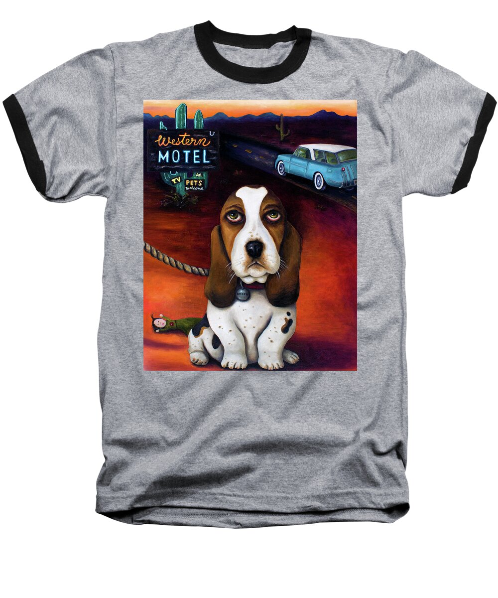 Basset Hound Baseball T-Shirt featuring the painting Did You Forget Something by Leah Saulnier The Painting Maniac