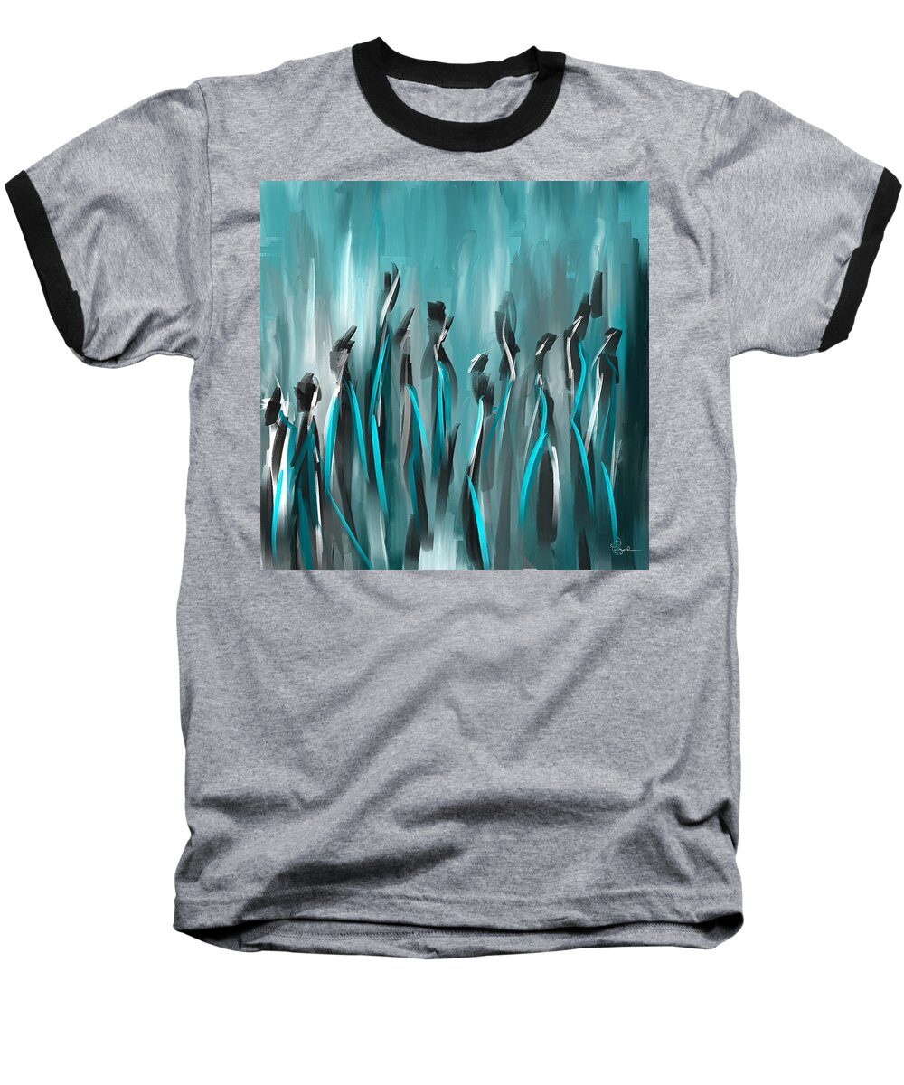 Turquoise Art Baseball T-Shirt featuring the painting Differences - Turquoise Gray and Black Art by Lourry Legarde