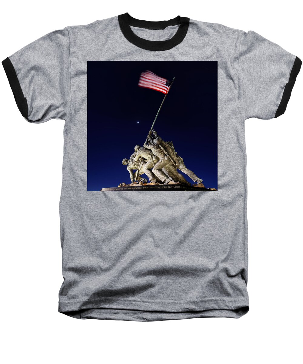 Metro Baseball T-Shirt featuring the photograph Digital Liquid - Iwo Jima Memorial at Dusk by Metro DC Photography