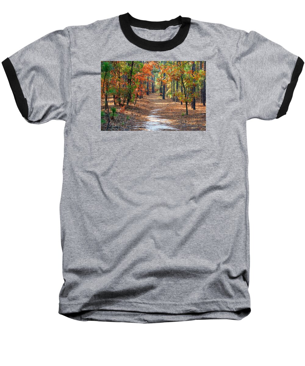 Autumn Scene Baseball T-Shirt featuring the photograph Autumn Scene Dirt Road by Joseph C Hinson