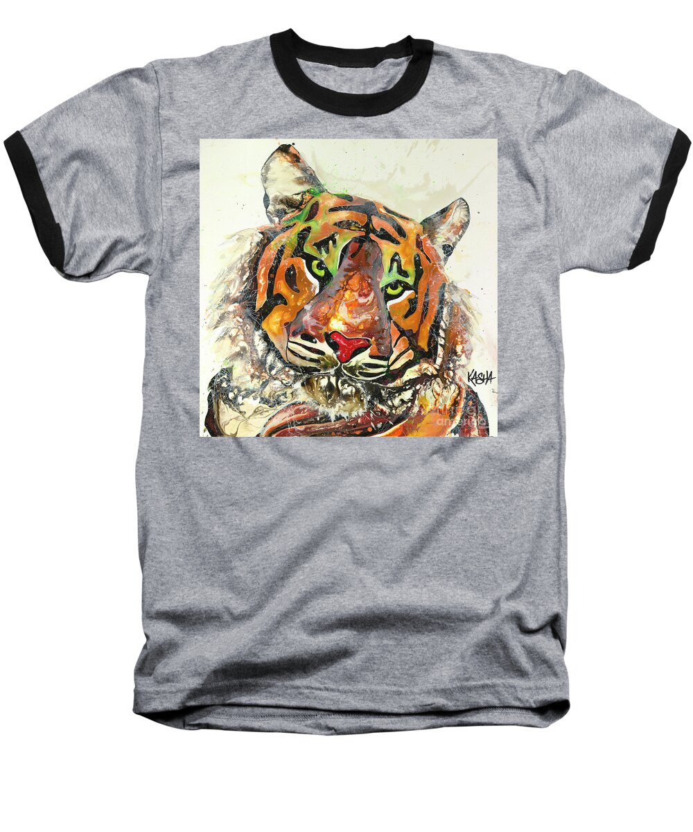Tiger Baseball T-Shirt featuring the painting Do Your Work by Kasha Ritter