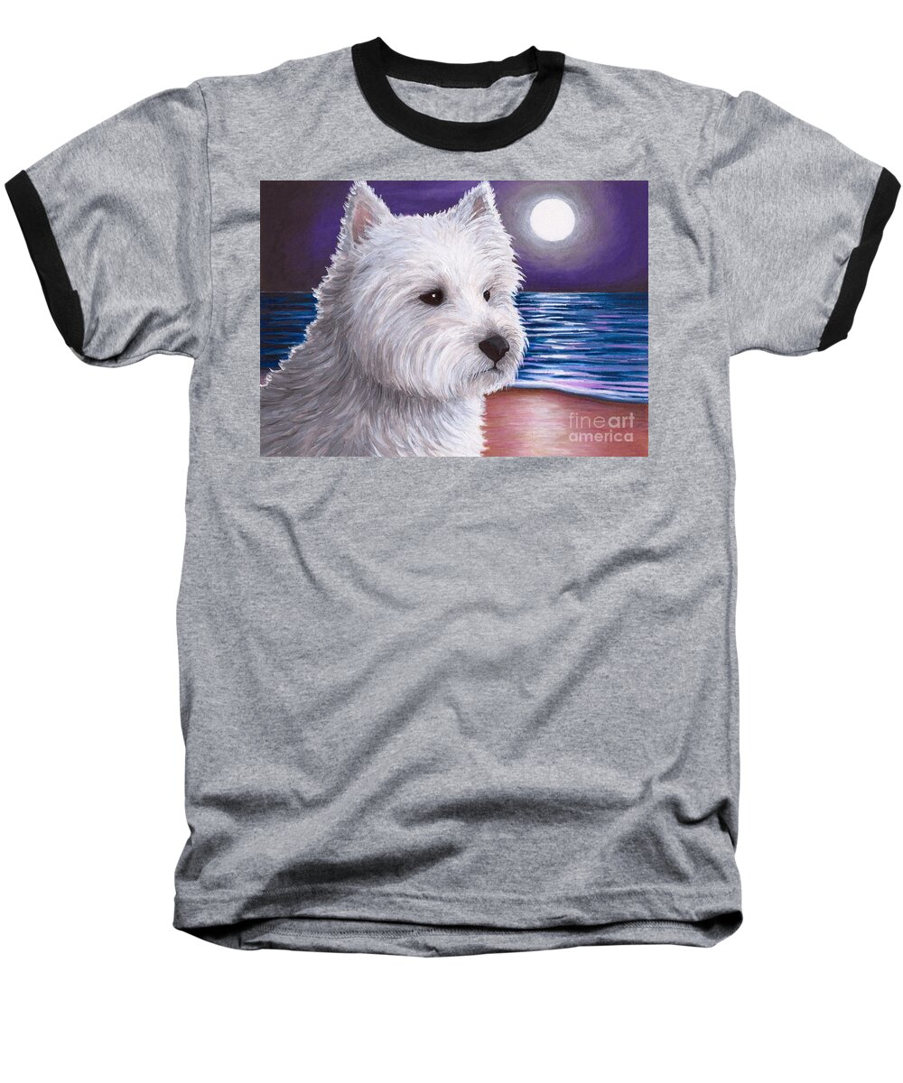 Dog Baseball T-Shirt featuring the painting Dog 81 White Westie by Lucie Dumas
