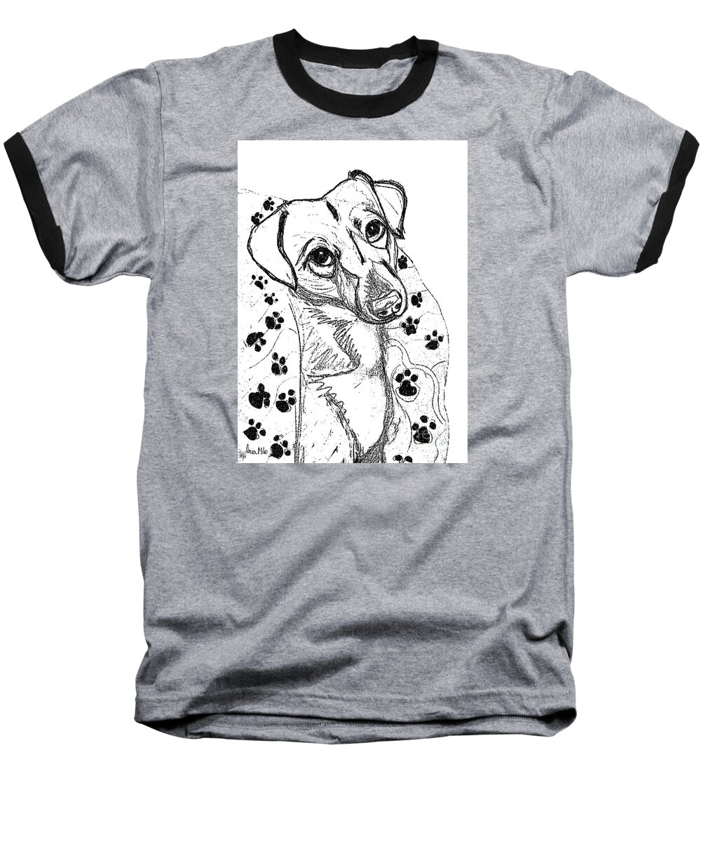 Dog Baseball T-Shirt featuring the digital art Dog Sketch in Charcoal 4 by Ania M Milo