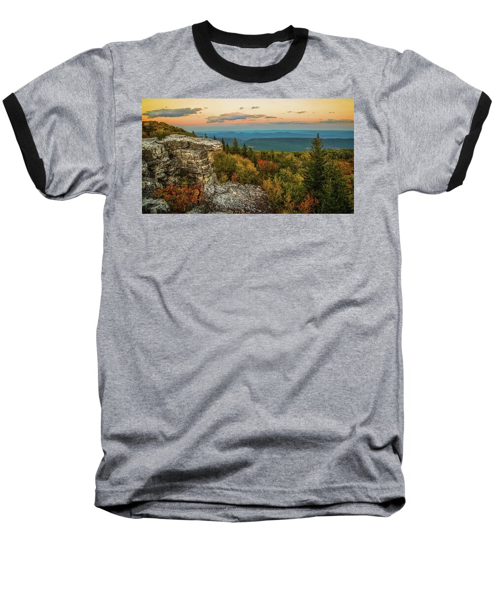 Dolly Sods Wilderness Baseball T-Shirt featuring the photograph Dolly Sods Autumn Sundown by Jaki Miller