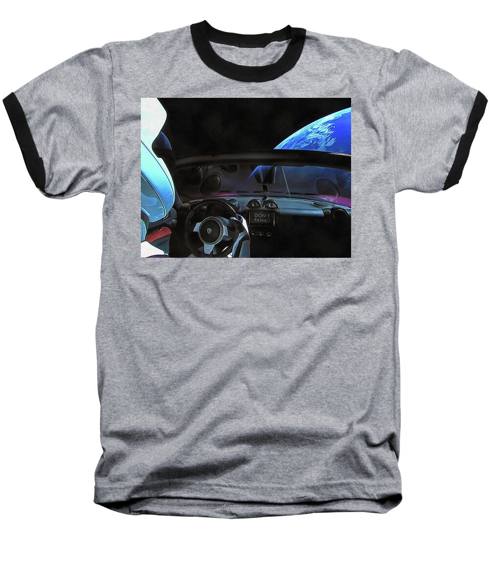 Starman Baseball T-Shirt featuring the photograph Dont panic - Tesla in Space by SpaceX