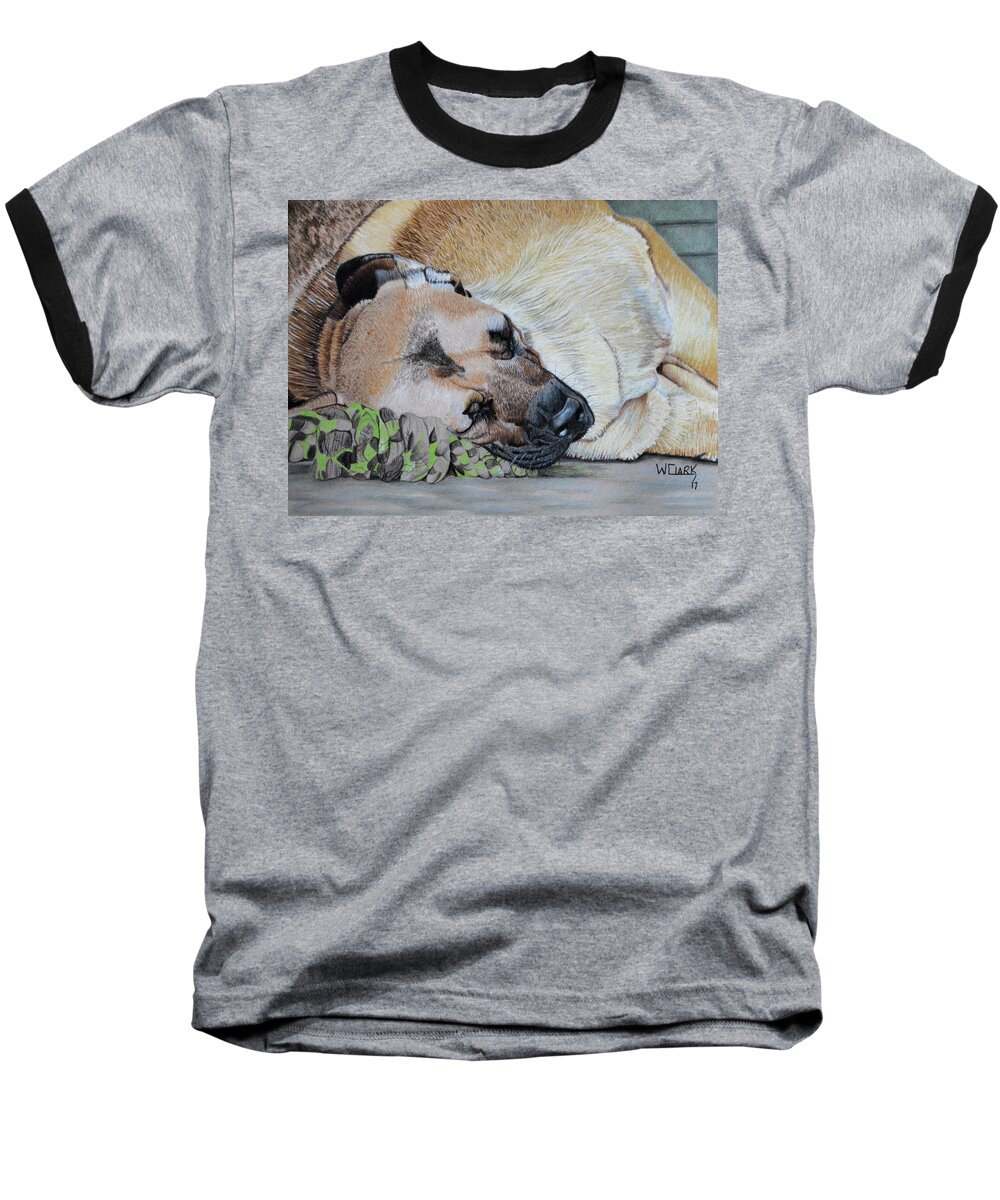 Dogs Baseball T-Shirt featuring the drawing Dont touch my toy by Wade Clark