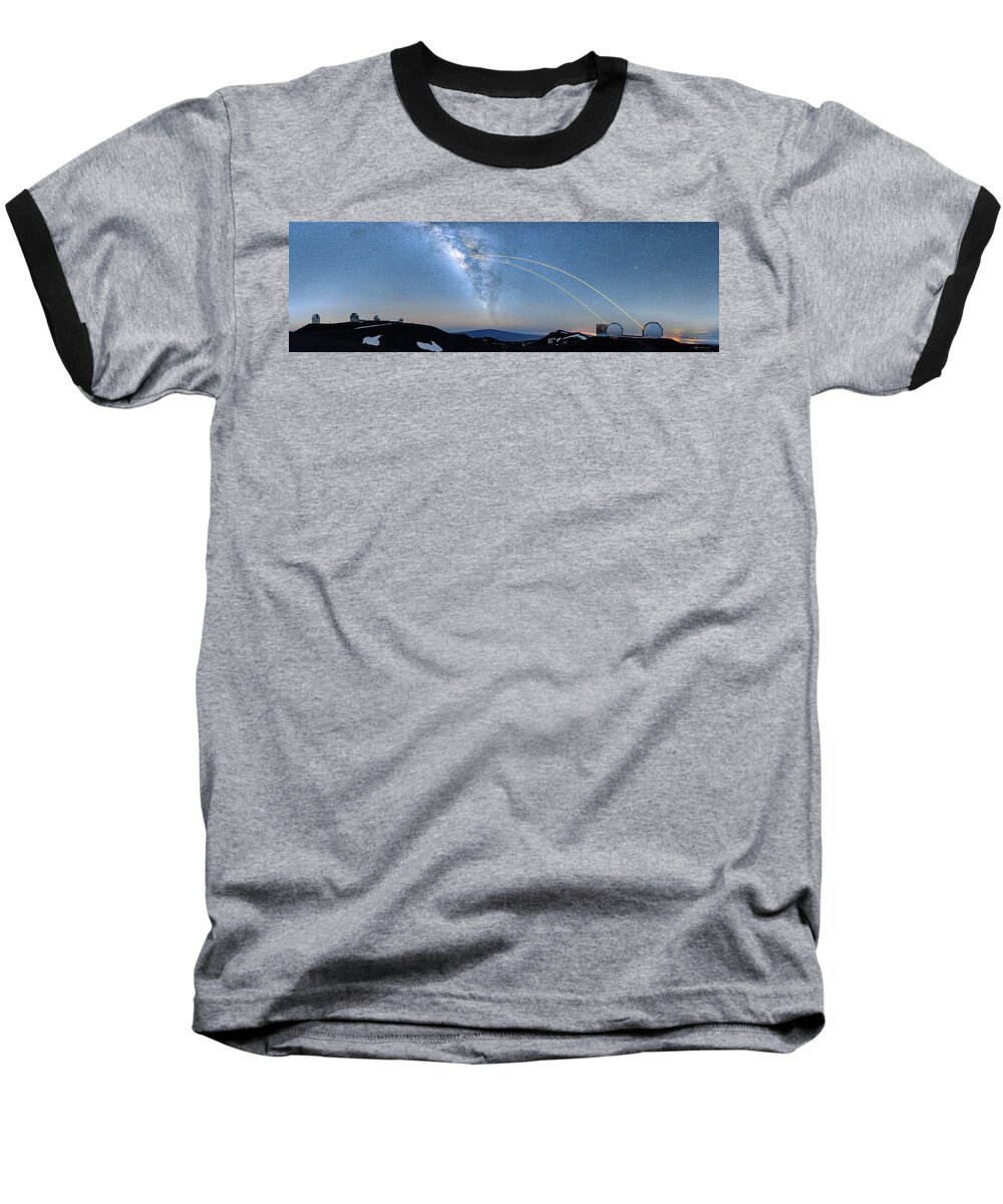 Hawaii Baseball T-Shirt featuring the photograph Double Lasers with the Milky Way Panorama by Jason Chu