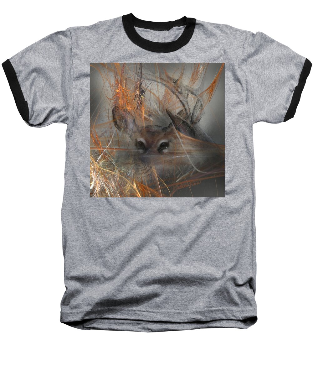 Deer Canvas Prints Baseball T-Shirt featuring the painting Double Vision - Look Close by Jackie Flaten