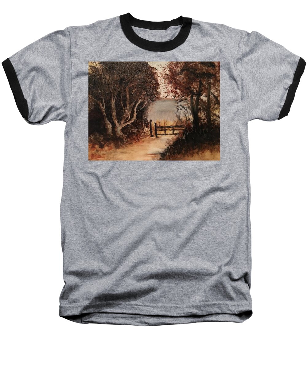 Path Baseball T-Shirt featuring the painting Down the Path by Sharon Schultz
