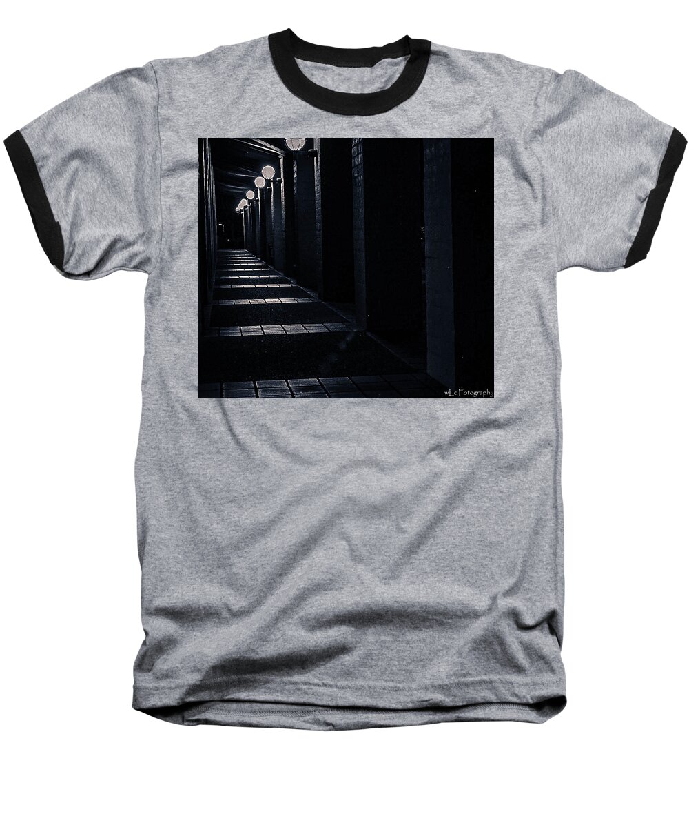 Black & White Baseball T-Shirt featuring the photograph Down the Walkway by Wendy Carrington