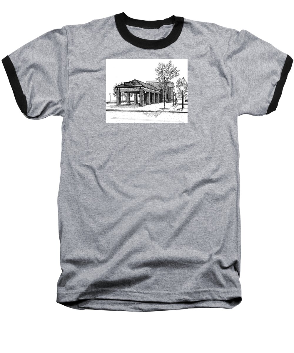 Station Baseball T-Shirt featuring the drawing Downers Grove Main Street Train Station by Mary Palmer