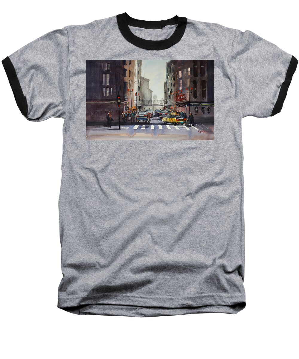 Ryan Radke Baseball T-Shirt featuring the painting Downtown Chicago by Ryan Radke