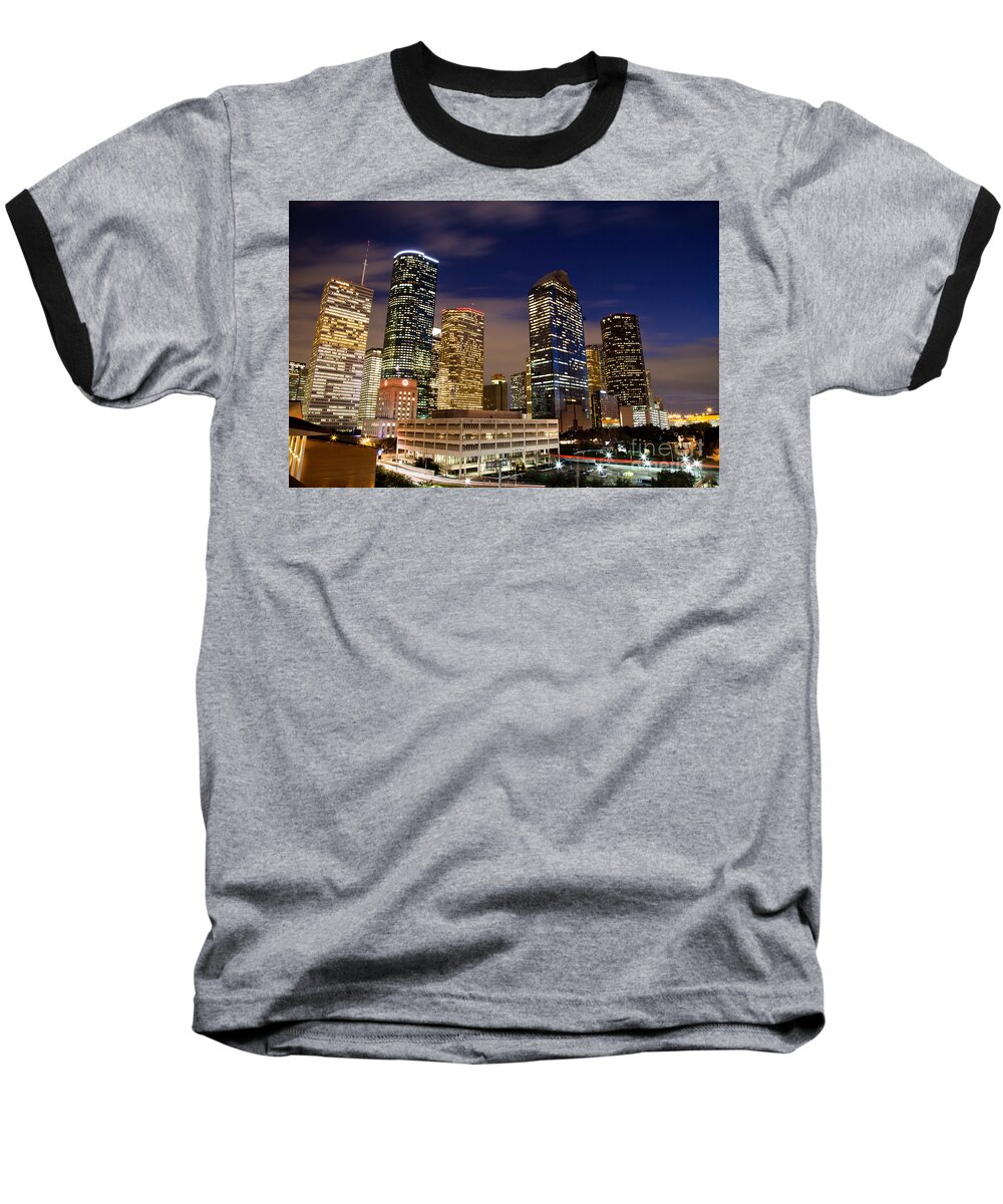 Downtown Baseball T-Shirt featuring the photograph Downtown Houston at night by Olivier Steiner