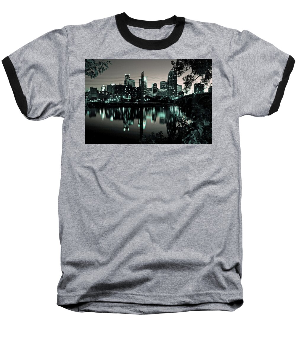 Downtown Baseball T-Shirt featuring the photograph Downtown Minneapolis at Night II by Angie Schutt