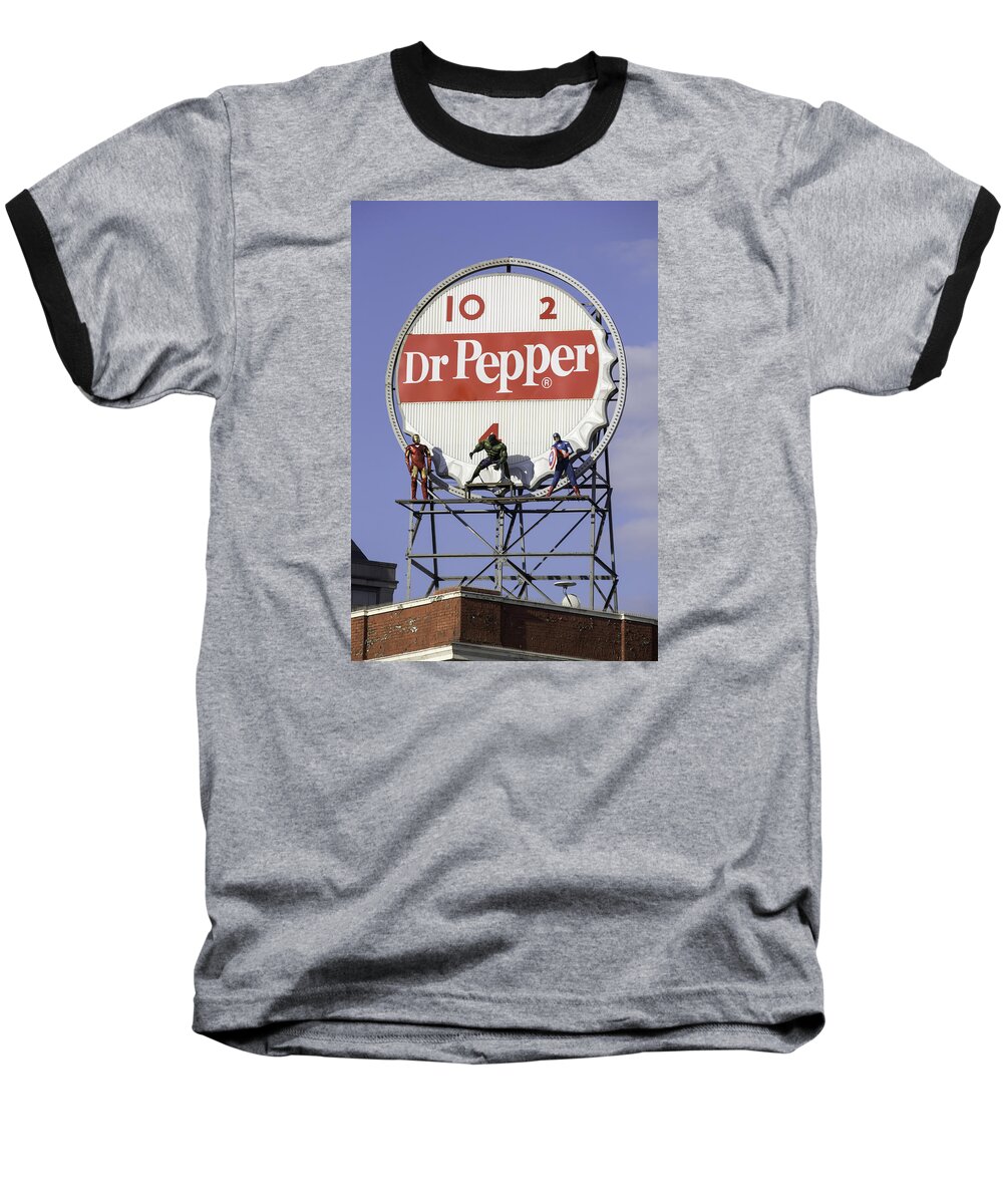 Roanoke Baseball T-Shirt featuring the photograph Dr Pepper and the Avengers by Teresa Mucha