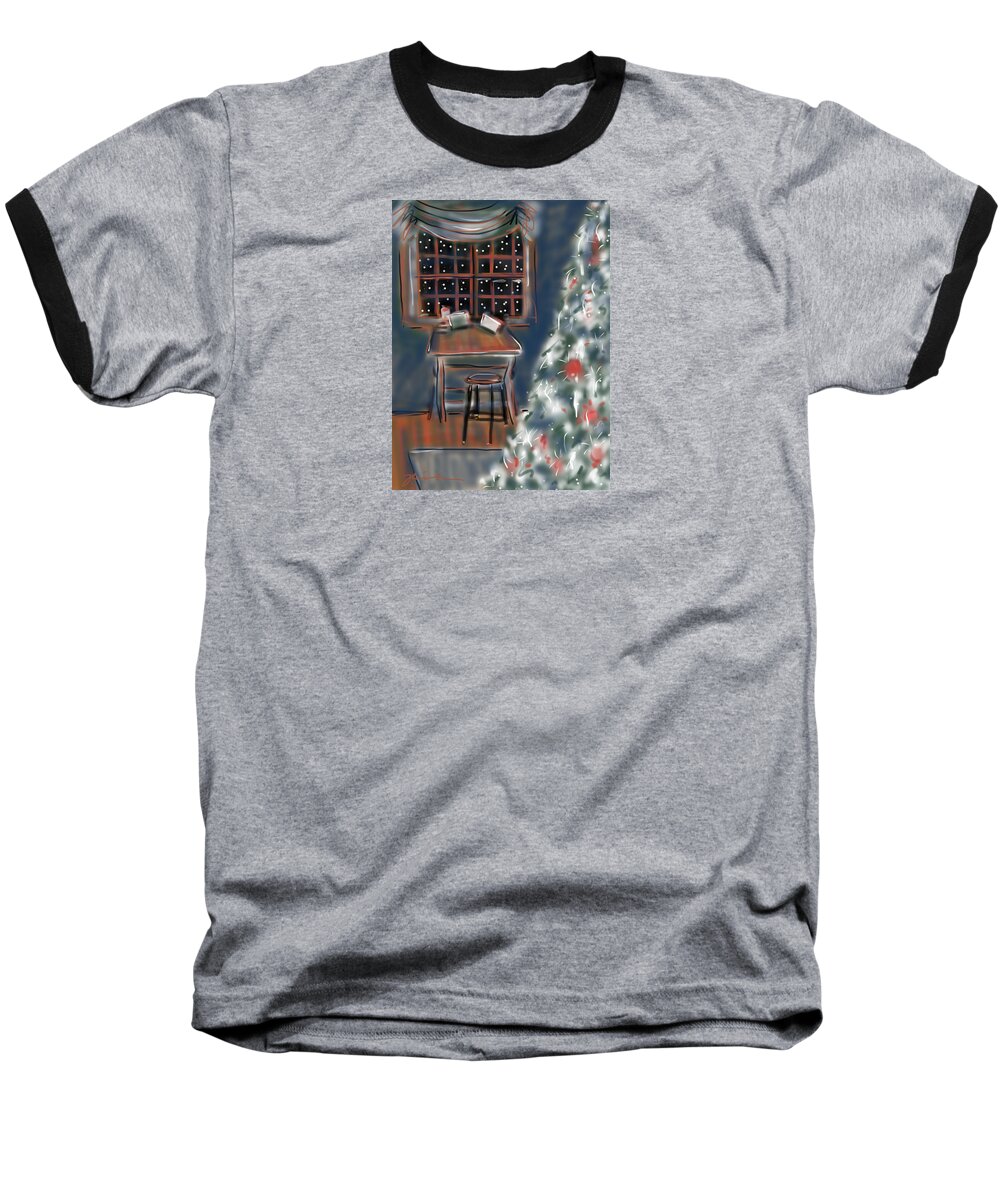 Christmas Baseball T-Shirt featuring the painting Drawing Board At Christmas by Jean Pacheco Ravinski