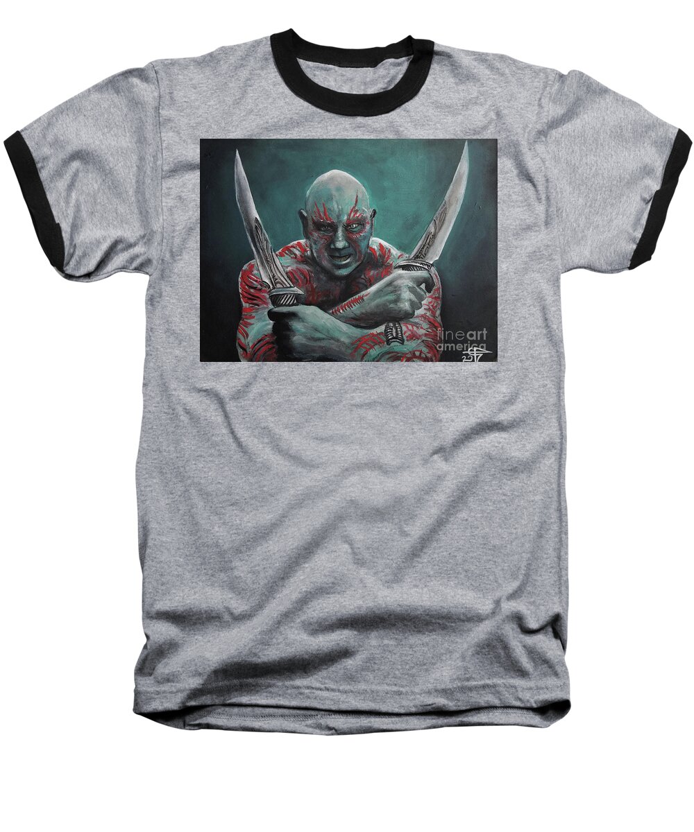 Drax The Destroyer Baseball T-Shirt featuring the painting Drax The Destroyer by Tom Carlton