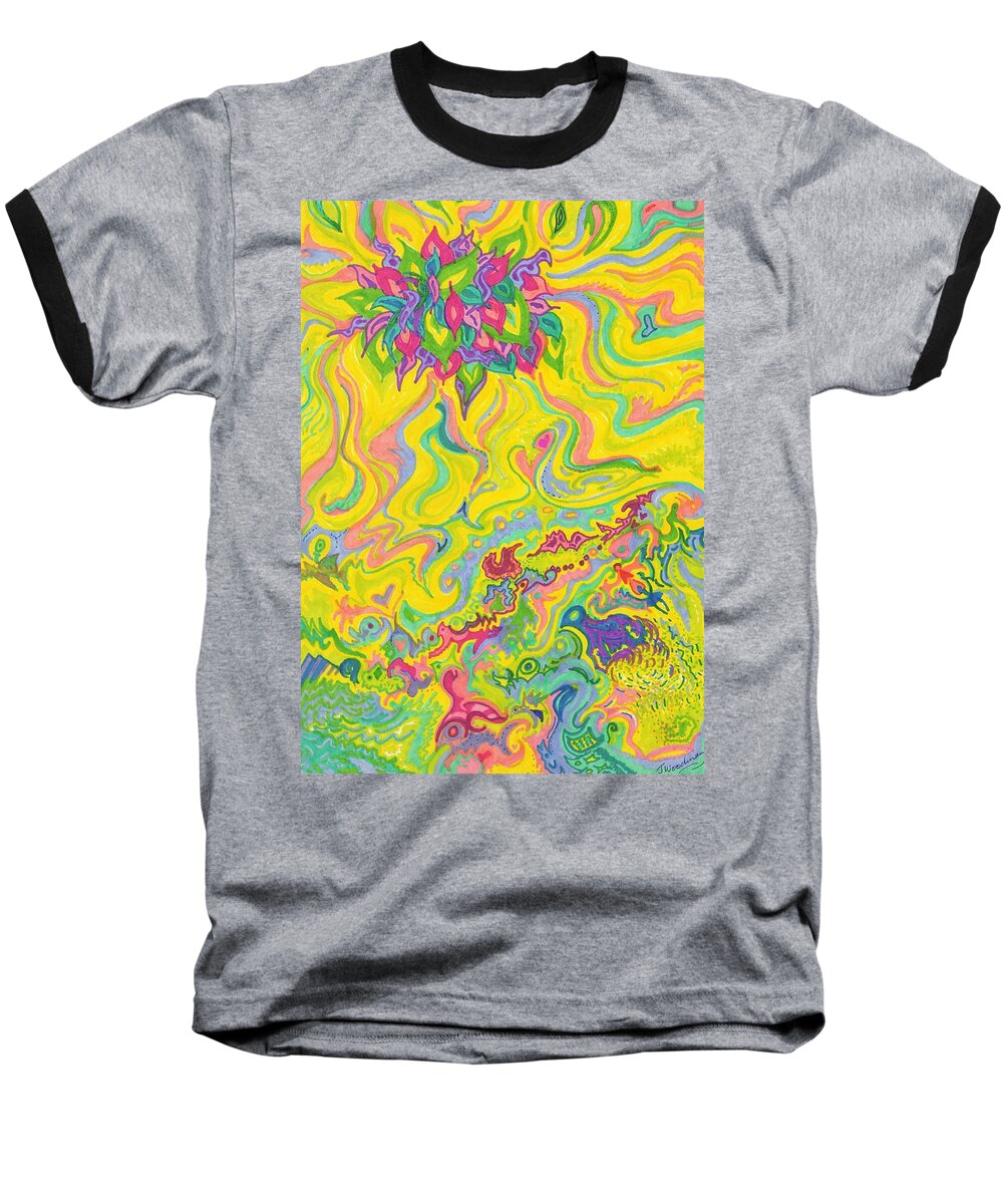 Dream Baseball T-Shirt featuring the drawing Dreamscaped Swamp-Garden 1 by Julia Woodman