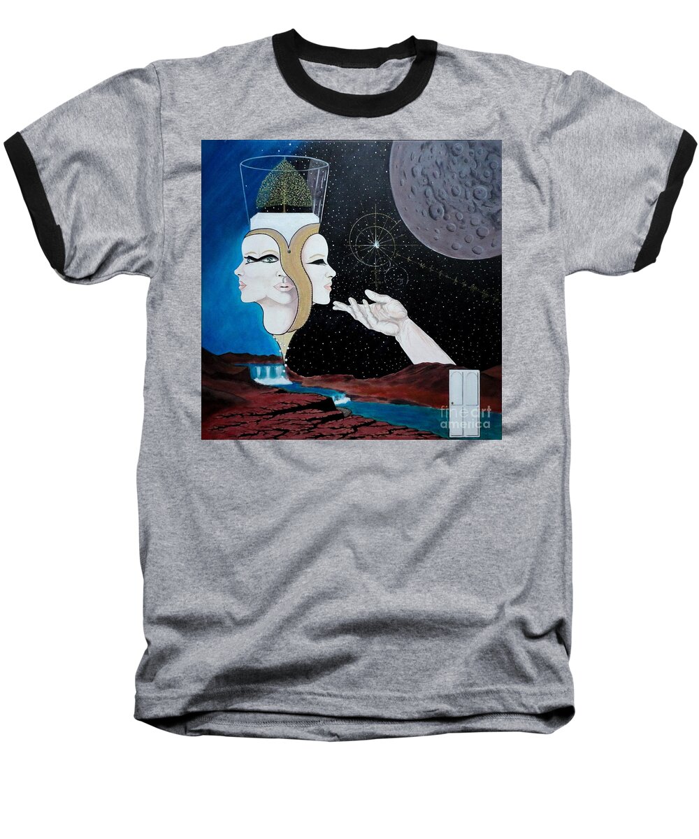 Mad Men Baseball T-Shirt featuring the painting Dreamtime by John Lyes