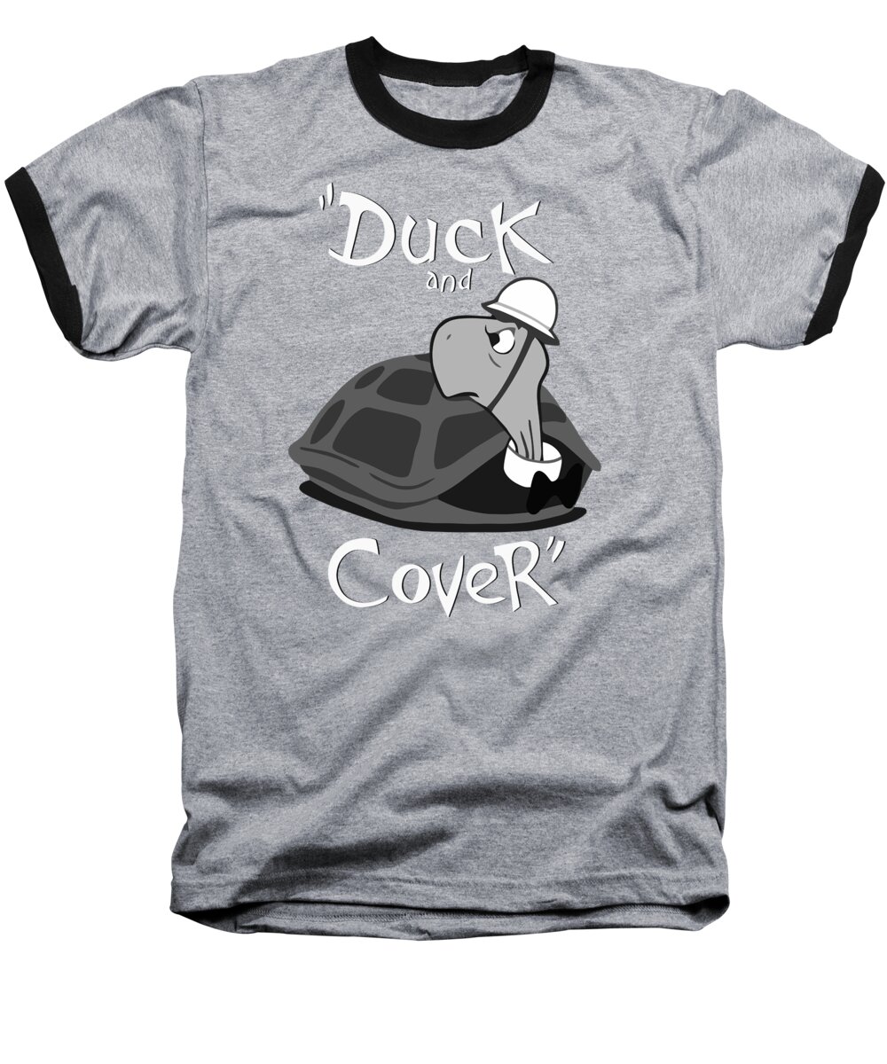 Duck And Cover Baseball T-Shirt featuring the digital art Duck and Cover - Vintage Nuclear Attack Poster by War Is Hell Store