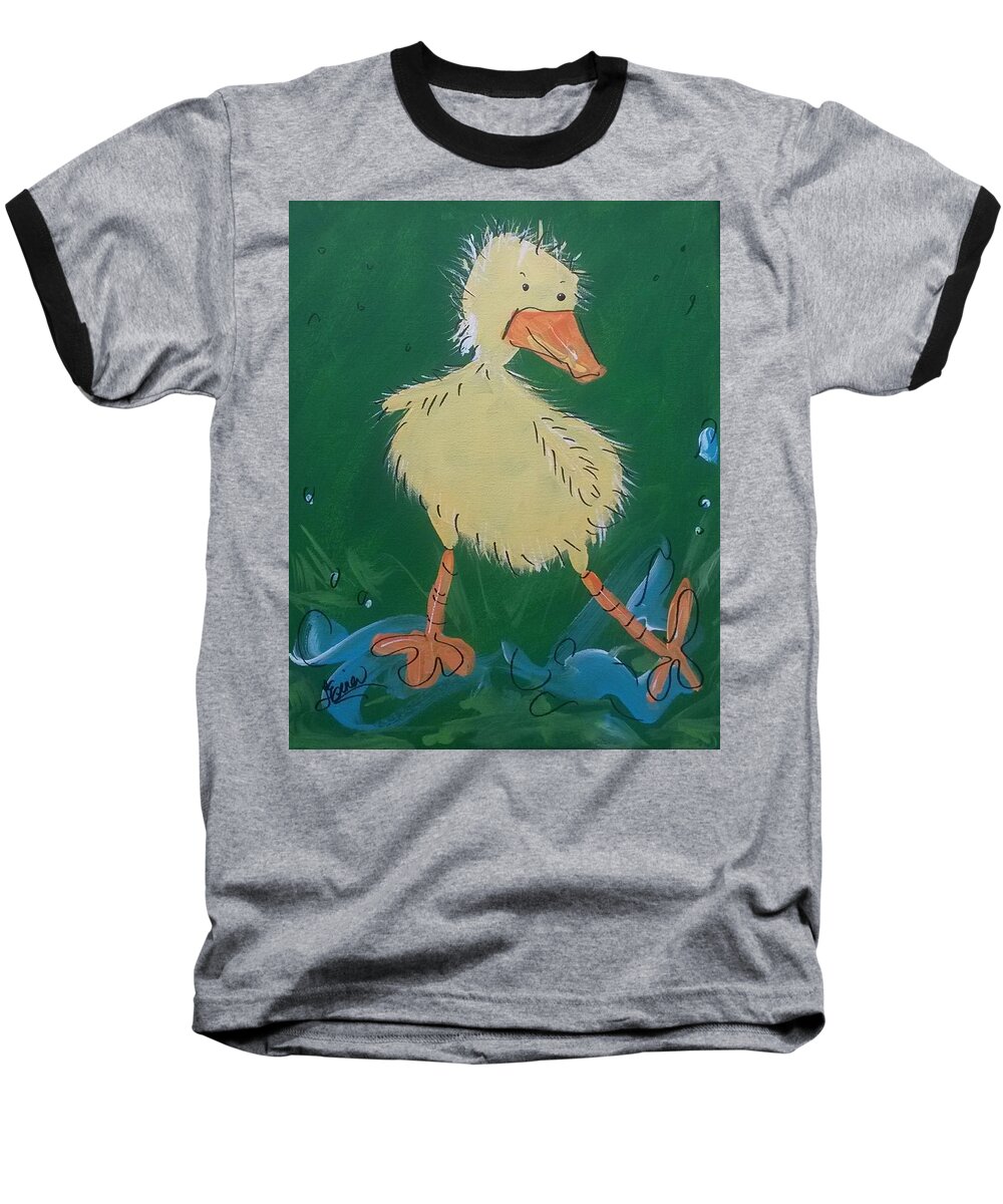 Duck Baseball T-Shirt featuring the painting Duckling 3 by Terri Einer