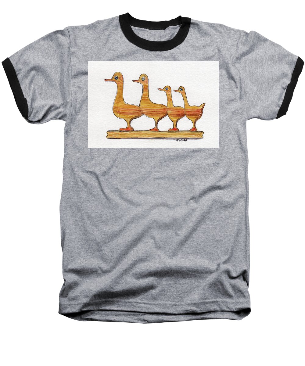 Carved Wooden Ducks Baseball T-Shirt featuring the painting Ducks In A Row by Julie Maas