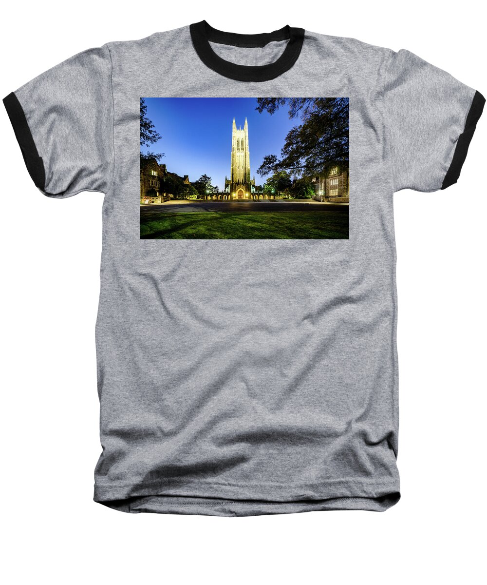 Fall Baseball T-Shirt featuring the photograph Duke Chapel Lit Up at the Blue Hour by Anthony Doudt