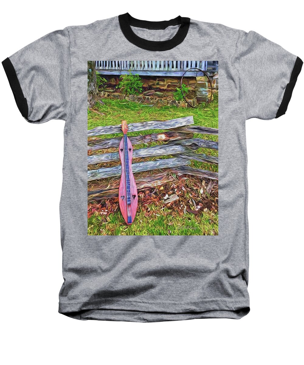 Music Baseball T-Shirt featuring the painting Dulcimer on a Fence Nbr 1G by Will Barger